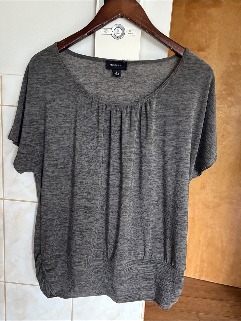 Studio Heather Gray Short Sleeve Scoop Neck Top with Front Pleats
